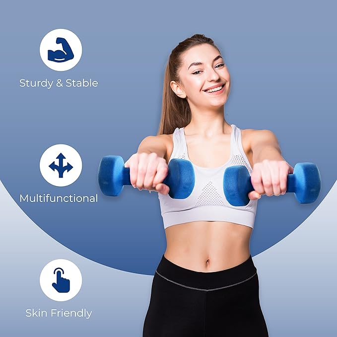 anythingbasic Ab. Neoprene Dumbbells of 8Kg (17.6LB) Includes 2 Dumbbells of 4Kg (8.8LB) | Blue | Material : Iron with NeopreneCoat | Exercise and Fitness Weights for Women and Men at Home/Gym