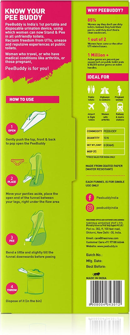 PeeBuddy Funnels Portable Female Urination Device | Disposable Female Urinal Funnel | Travel, Camping, Hiking and Outdoor Activities | Discreet and Compact Stand and Pee Funnel for Women, Girls