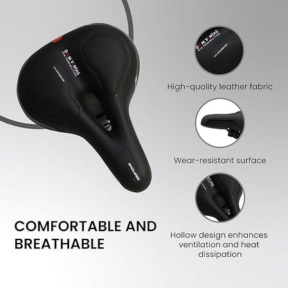Endless Cycle Seat with Red Reflective Safety Strip | Black | Material : PU | Universal Memory Foam Seat with Breathable, Shock Absorbing and Waterproof Bike Saddle for All Type of Bikes
