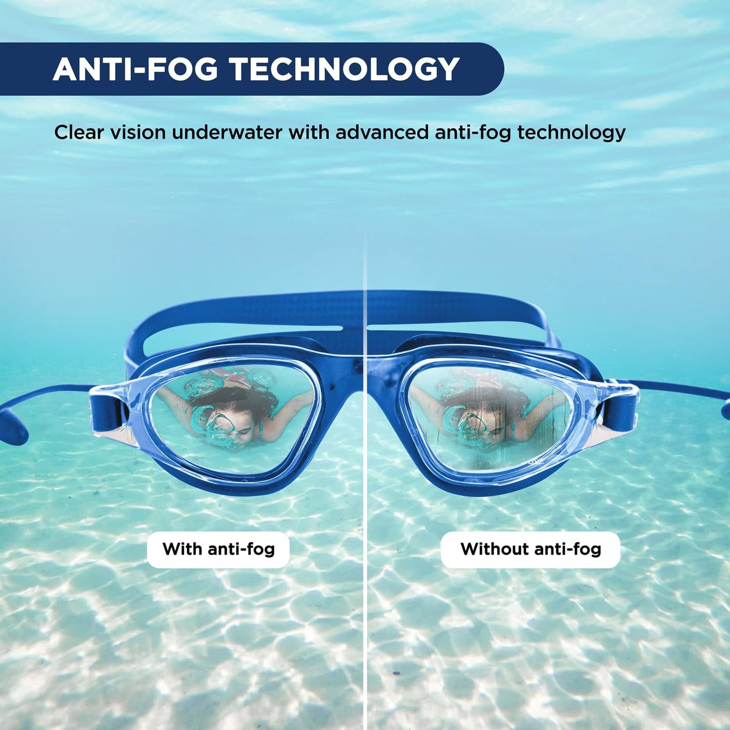 Endless EL1002 Stylish Swimming Goggle with Anti-Fog and UV Protection | Material : Silicon, Plastic | With Adjustable Strap and Ear Buds | Soft Silicon Gasket for Leak Proof | With Hard Case