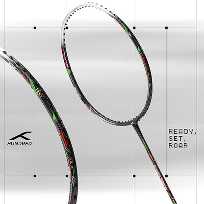 HUNDRED Powertek 1000 PRO Graphite Strung Badminton Racket with Full Racket Cover | for Intermediate Players | 95 Grams | Maximum String Tension - 26lbs