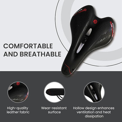 Endless Cycle Seat with Red Reflective Safety Strip | Black | Material : PU | Universal Memory Foam Seat with Breathable, Shock Absorbing and Waterproof Bike Saddle for All Type of Bikes