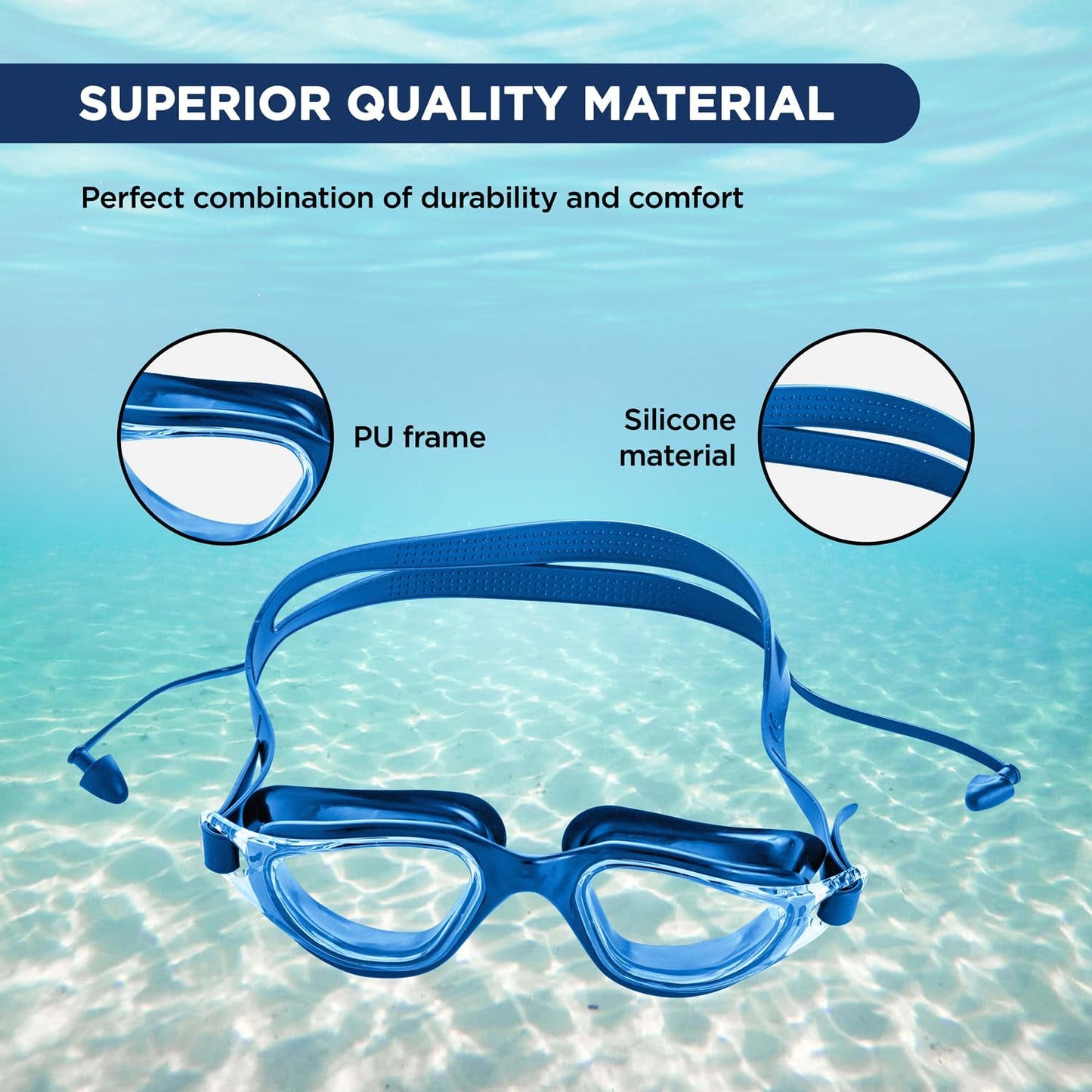 Endless EL1002 Stylish Swimming Goggle with Anti-Fog and UV Protection | Material : Silicon, Plastic | With Adjustable Strap and Ear Buds | Soft Silicon Gasket for Leak Proof | With Hard Case