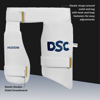 DSC Intense Passion Combo Thigh Pad | Color: White | Size: Boys Left Hand | Material: Polypropylene (PP) | Hard Shell for Superior Protection | High Density Foam Inside | Wide Comfort-Fit