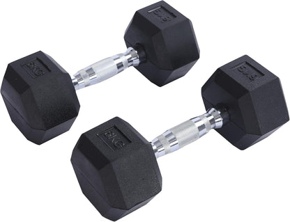 Endless Pair of Hexagon Rubber Coated Dumbbells | Black | Material: Iron and Rubber | Perfect for Bodybuilding, Fitness, Weight Lifting and Training at Home or Gym