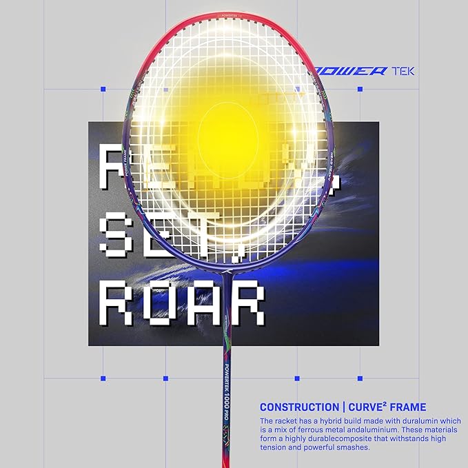 HUNDRED Powertek 1000 PRO Graphite Strung Badminton Racket with Full Racket Cover | for Intermediate Players | 95 Grams | Maximum String Tension - 26lbs