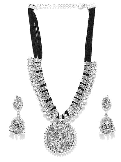 YouBella Antique German Silver Oxidised Plated Tribal Necklace Jewellery Set | With Earrings | Silver | Material: Brass | Fashionable Artificial Jewellery | For Women & Girls | Long Lasting Finish