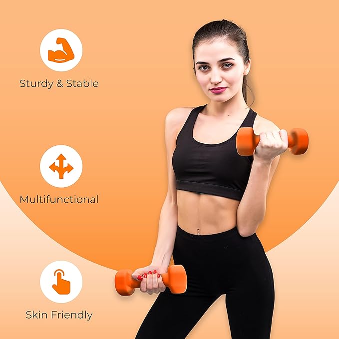 anythingbasic Ab. Neoprene Dumbbells of 4Kg (8.8LB) Includes 2 Dumbbells of 2Kg (4.4LB) | Orange | Material : Iron with Neoprene coat | Exercise and Fitness Weights for Women and Men at Home/Gym