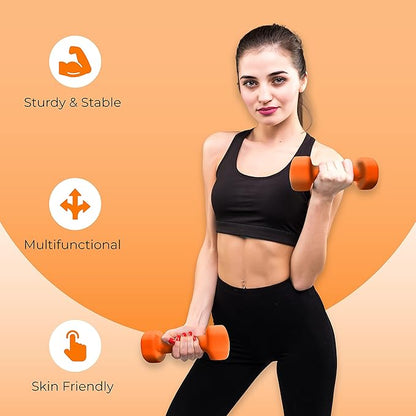 anythingbasic Ab. Neoprene Dumbbells of 4Kg (8.8LB) Includes 2 Dumbbells of 2Kg (4.4LB) | Orange | Material : Iron with Neoprene coat | Exercise and Fitness Weights for Women and Men at Home/Gym