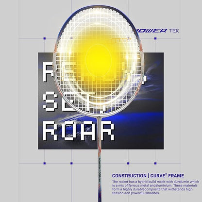 HUNDRED Powertek 1000 PRO Graphite Strung Badminton Racket with Full Racket Cover | for Intermediate Players | 95 Grams | Maximum String Tension - 26lbs