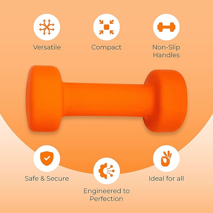 anythingbasic Ab. Neoprene Dumbbells of 4Kg (8.8LB) Includes 2 Dumbbells of 2Kg (4.4LB) | Orange | Material : Iron with Neoprene coat | Exercise and Fitness Weights for Women and Men at Home/Gym