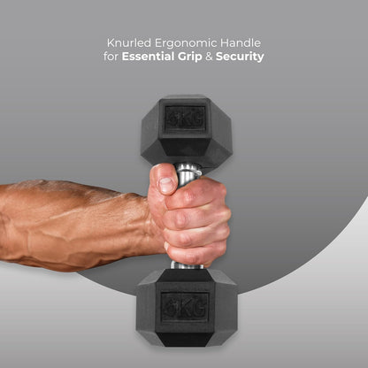 Endless Pair of Hexagon Rubber Coated Dumbbells | Black | Material: Iron and Rubber | Perfect for Bodybuilding, Fitness, Weight Lifting and Training at Home or Gym