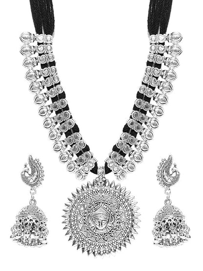 YouBella Antique German Silver Oxidised Plated Tribal Necklace Jewellery Set | With Earrings | Silver | Material: Brass | Fashionable Artificial Jewellery | For Women & Girls | Long Lasting Finish