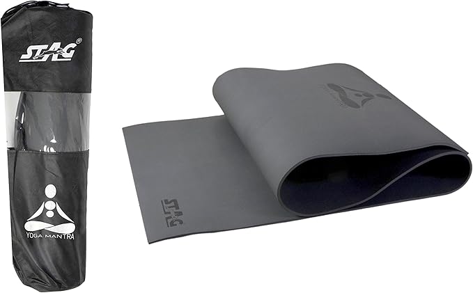 Stag Yoga Mantra Plain Mat With Bag | Home and Gym Use for Men and Women | With Cover | For Yoga, Pilates, Exercises