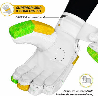 DSC Attitude Cricket Batting Gloves, Size - Boys, Left Hand, Color - Green/Yellow