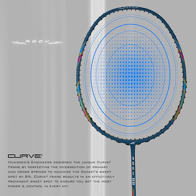 Hundred Rock 88 Carbon Fibre Strung Badminton Racket with Full Racket Cover | for Intermediate Players | 78 Grams | Maximum String Tension - 32lbs