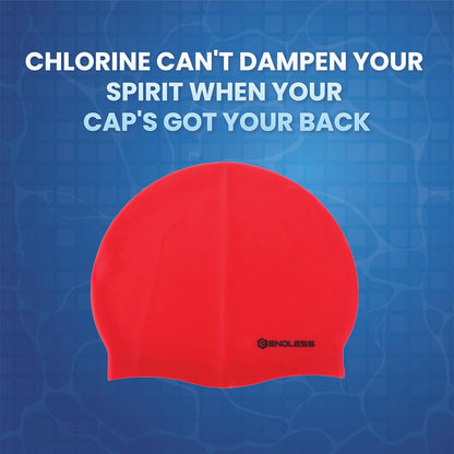 Endless EL1019 Classic Comfortable Plain Silicon Swimming Cap | Red | Material : Silicon | Fully Elastic Waterproof Swimming Cap for Long and Short Hair with Thicker Edge | For Adults, Women and Men