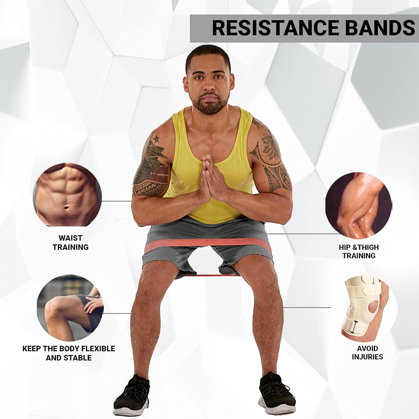 Anythingbasic Resistance Loop Bands Set of 3 Pieces With Light, Medium and Heavy Resistance Level | Multi Colour | Material : Cotton | Resistance Band for Squats, Hip & Glute Workouts for Men & Women