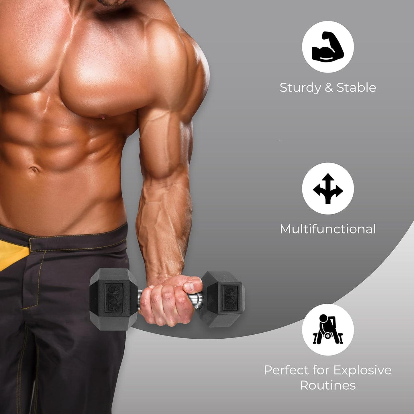 Endless Pair of Hexagon Rubber Coated Dumbbells | Black | Material: Iron and Rubber | Perfect for Bodybuilding, Fitness, Weight Lifting and Training at Home or Gym