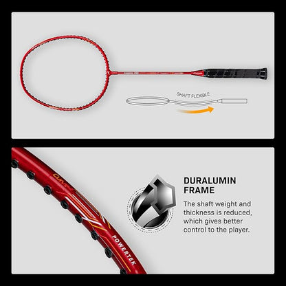 HUNDRED Powertek 200 PRO Badminton Racquet with Head Cover  | Strung | Material:Aluminium|For Intermediate Players|Weight:95 grams|Maximum String Tension- 18-20lbs