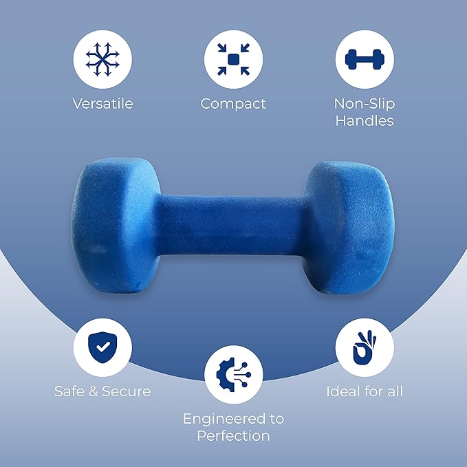 anythingbasic Ab. Neoprene Dumbbells of 8Kg (17.6LB) Includes 2 Dumbbells of 4Kg (8.8LB) | Blue | Material : Iron with NeopreneCoat | Exercise and Fitness Weights for Women and Men at Home/Gym