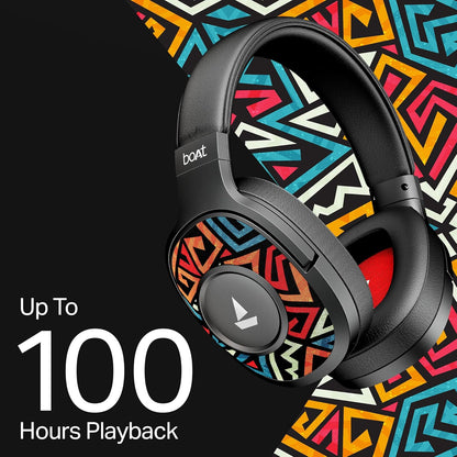 boAt Rockerz 550 Plus Wireless Bluetooth Headphones | 100H Battery, 50mm Drivers, Dual Pairing, Customizable Earcups, App Support for Ad-Free Music, Over-Ear(Black Psyche)