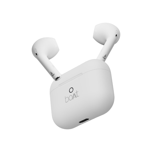 boAt Airdopes Joy, 35Hrs Battery, Fast Charge, IWP Tech, Low Latency, 2Mic ENx, Type-C Port, v5.3 Bluetooth Earbuds, TWS Ear Buds Wireless Earphones with mic (Swedish White)