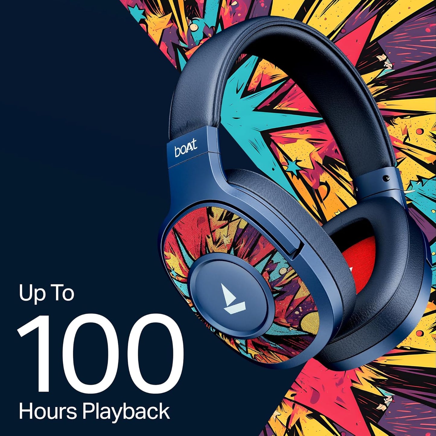boAt Rockerz 550 Plus Wireless Bluetooth Headphones | 100H Battery, 50mm Drivers, Dual Pairing, Customizable Earcups, App Support for Ad-Free Music(Blue Psyche)
