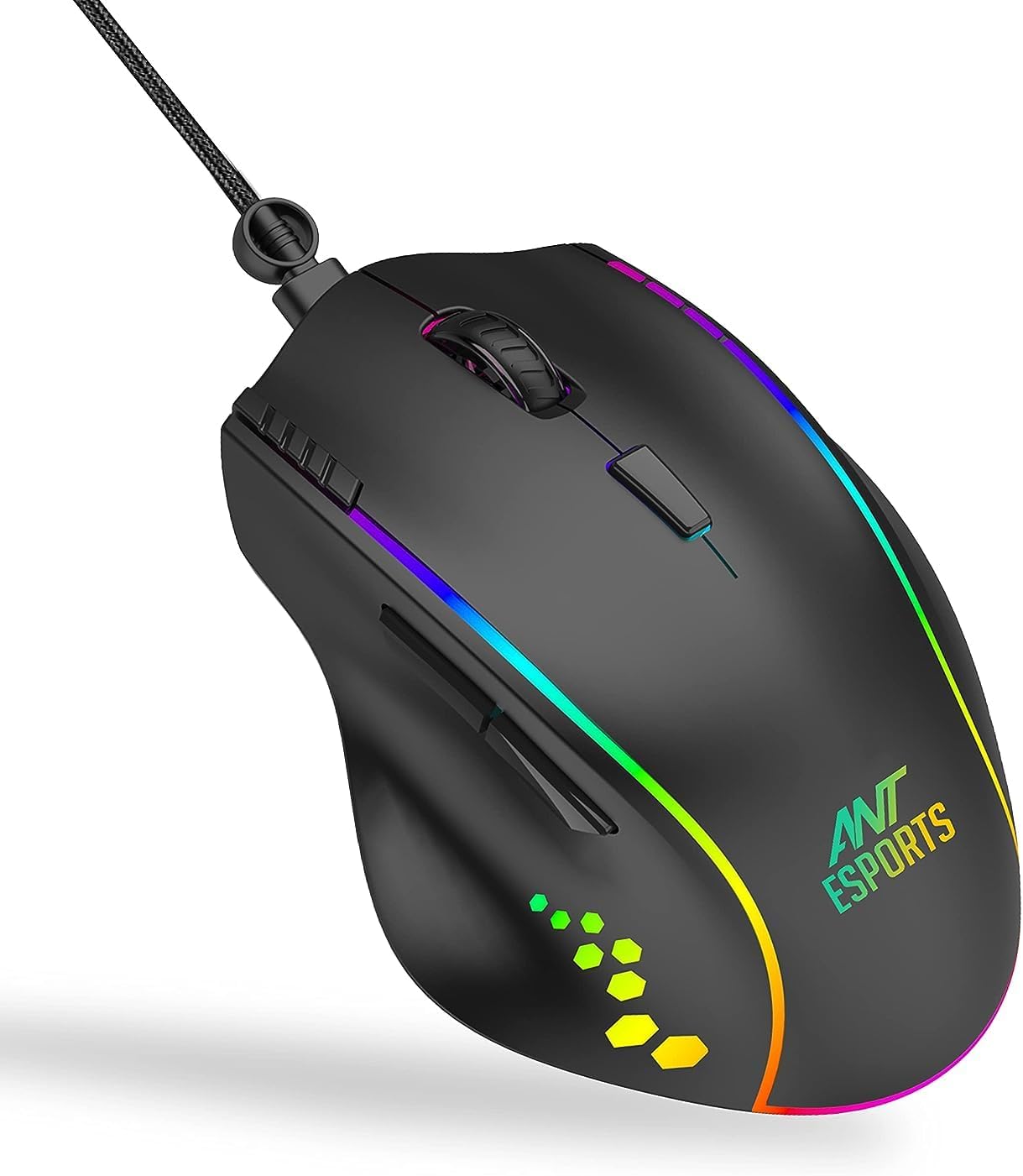 Ant Esports GM600 RGB Wired Programmable Gaming Mouse 7200 DPI Optical Sensor HUANO Mouse Switches 7-Button Design with Macros Support