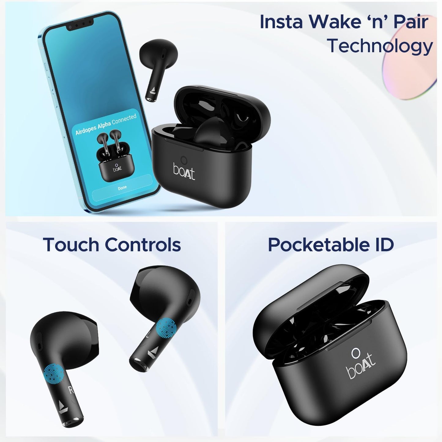 boAt Airdopes Joy, 35Hrs Battery, Fast Charge, IWP Tech, Low Latency, 2Mic ENx, Type-C Port, v5.3 Bluetooth Earbuds, TWS Ear Buds Wireless Earphones with mic(Jet Black)