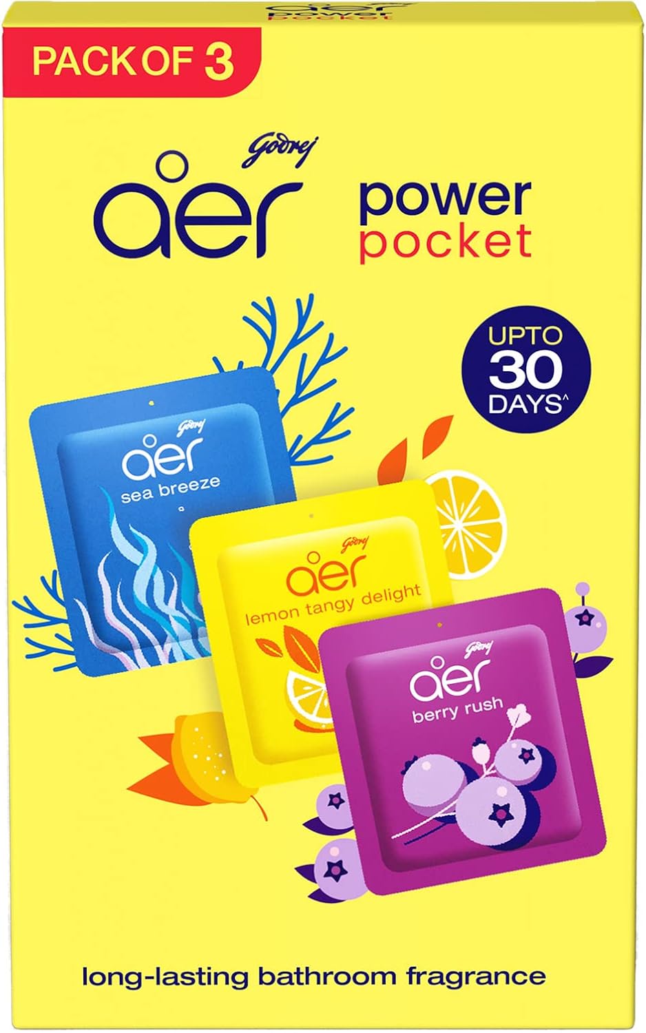 Godrej aer Pocket - Bathroom Fragrances - 3 x 10 grams (0.35 oz) Pack