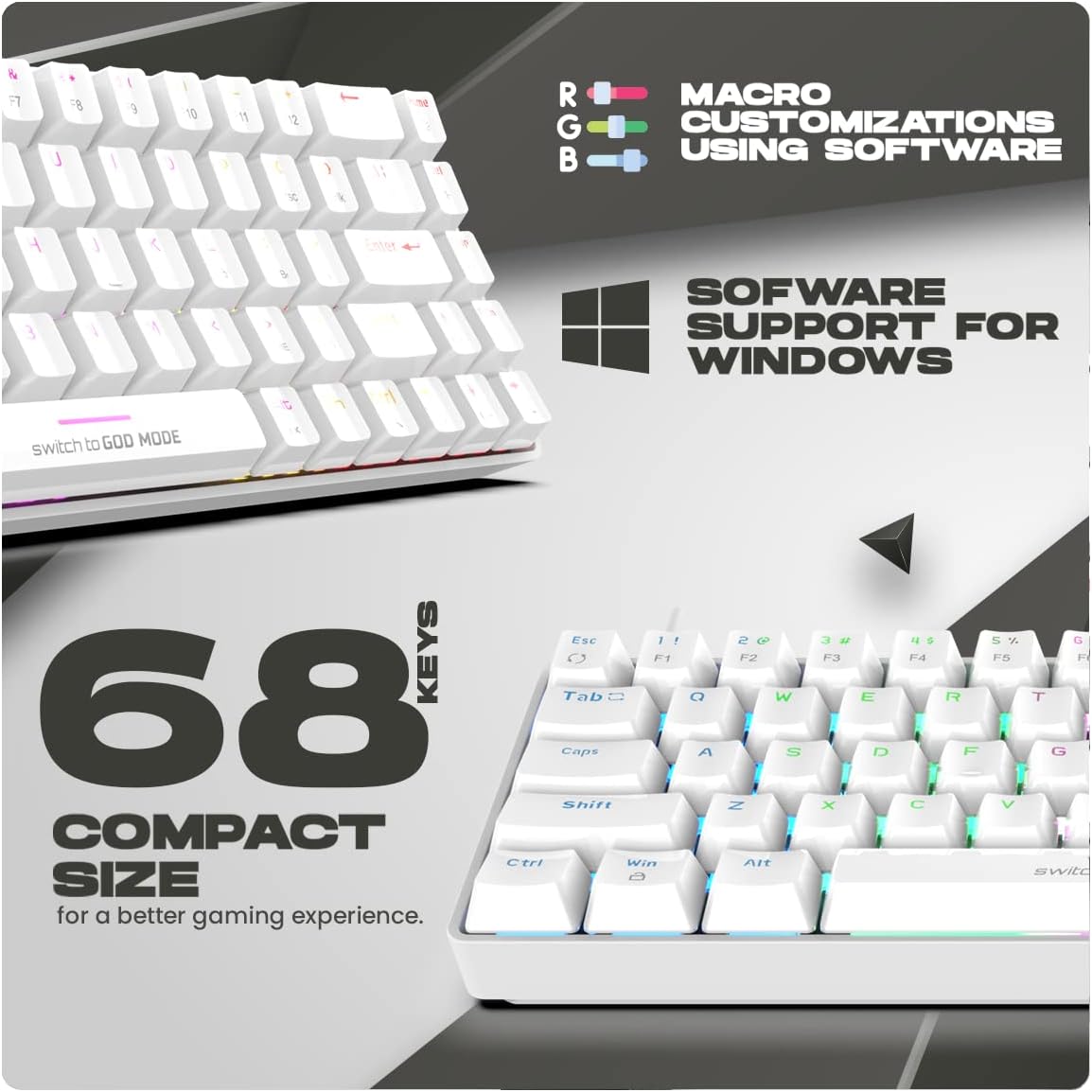 Cosmic Byte CB-GK-36 Artemis 68Key Per Key RGB Wired Mechanical Keyboard with Outemu Swappable Blue Switches and Software (White)