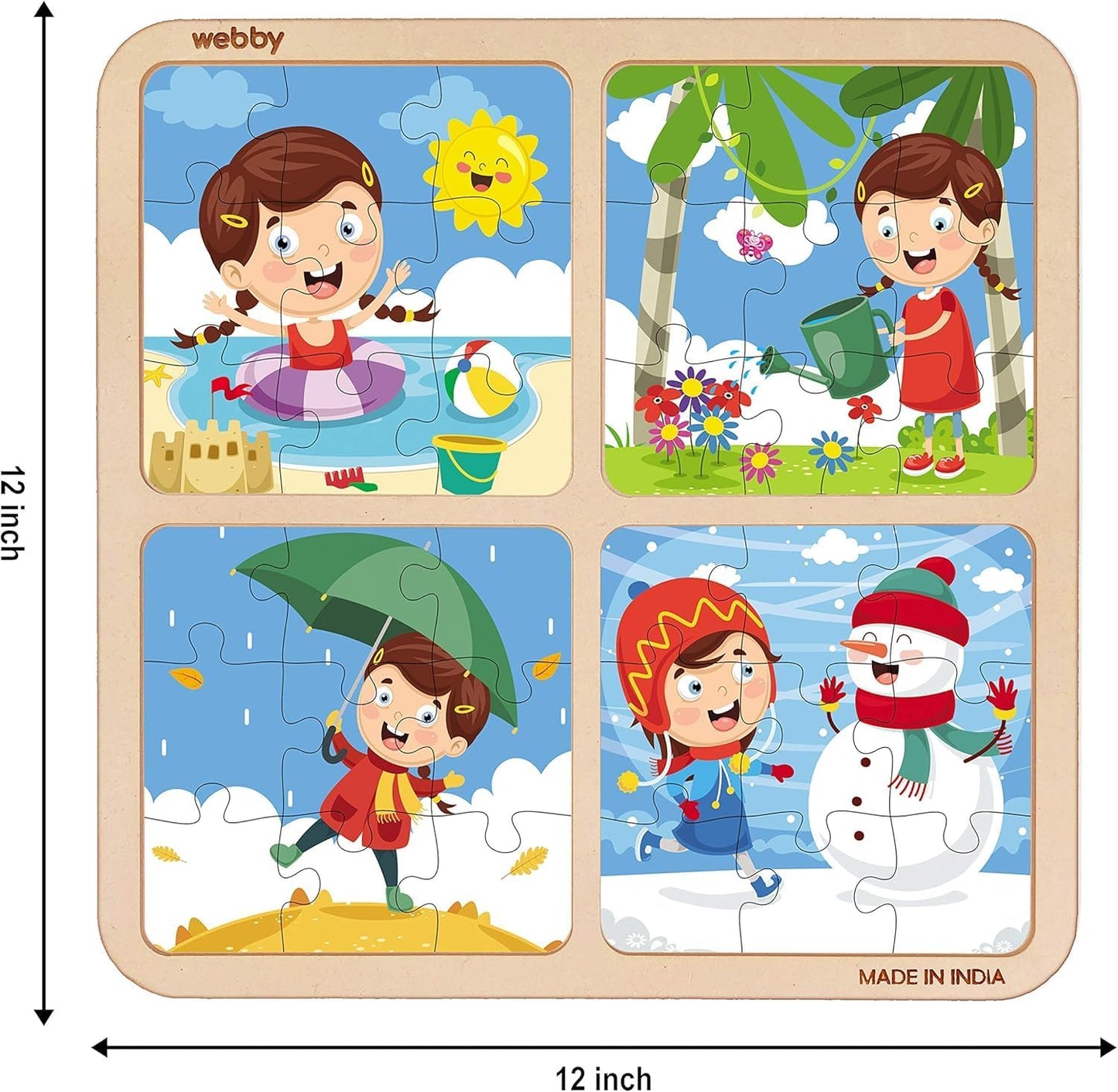 Webby 4-in-1 Wooden Educational Puzzle Set for Kids – Learn Weather, Seasons & Everyday Life | 36 Pcs Montessori Learning Toy for Boys & Girls 3+ Years pack of 2