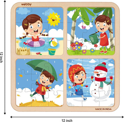Webby 4-in-1 Wooden Educational Puzzle Set for Kids – Learn Weather, Seasons & Everyday Life | 36 Pcs Montessori Learning Toy for Boys & Girls 3+ Years pack of 2