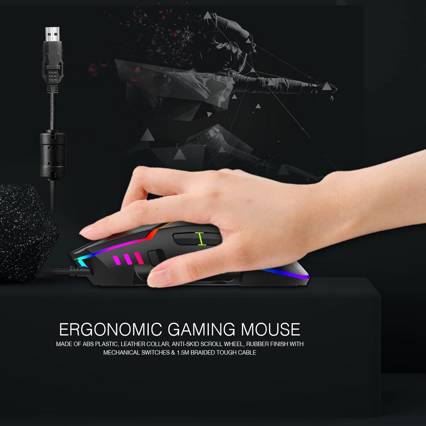 Ant Esports GM320 RGB Optical Wired Gaming Mouse | Ambidextrous Design | 8 Programmable Buttons | Adjustable DPI up to 12800 | RGB Lighting | Rapid-Fire Button