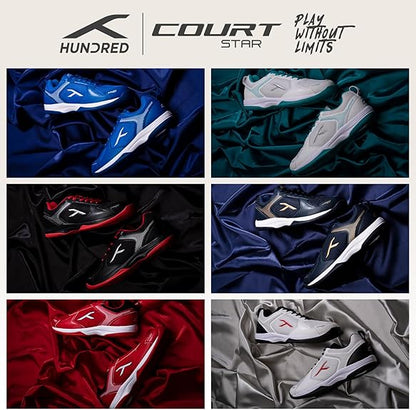 HUNDRED Court Star Non-Marking Professional Badminton Shoes for Mens (Black/Gold, EU 43/UK 9/US 10) | X-Cushion Protection | Suitable for Indoor Tennis/Squash/Table Tennis/Basketball & Padel