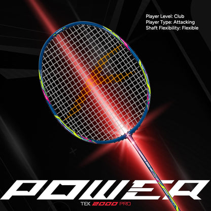 HUNDRED Powertek 2000 PRO Graphite Strung Badminton Racket with Full Racket Cover | For Intermediate Players | Weight: 90 grams | Maximum String Tension
