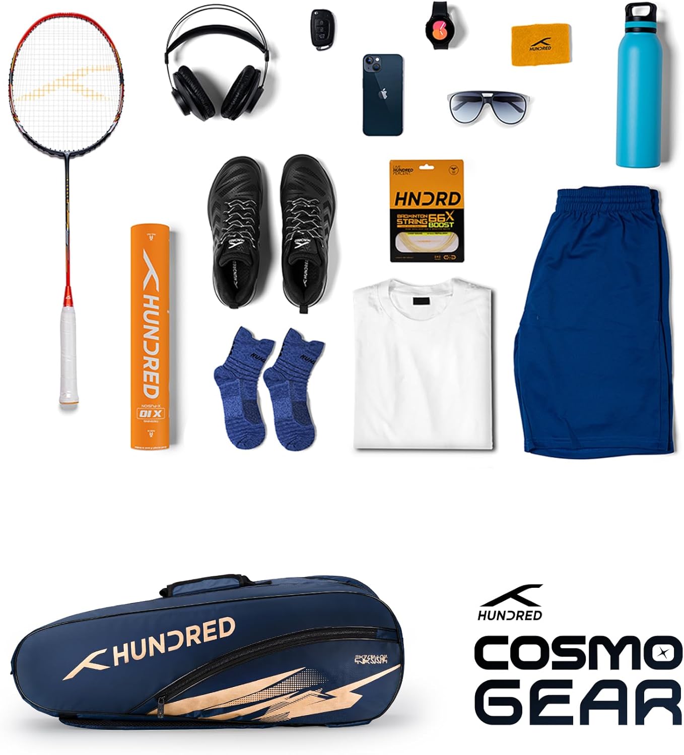 Hundred Cosmogear Badminton Kit-bag | Double Zipper | Bag with Front Zipper Pocket | Material: Polyester | Padded Back Straps | Easy-Carry Handle