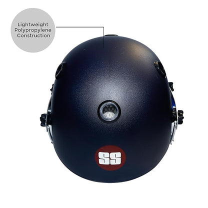 SS Elite Cricket Helmet | Navy Blue | Size: Medium | For Men & Boys | Mild Steel Grill | Eva Padding