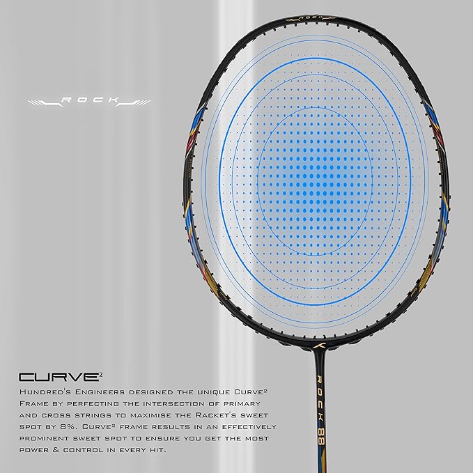 Hundred Rock 88 Carbon Fibre Strung Badminton Racket with Full Racket Cover | for Intermediate Players | 78 Grams | Maximum String Tension - 32lbs