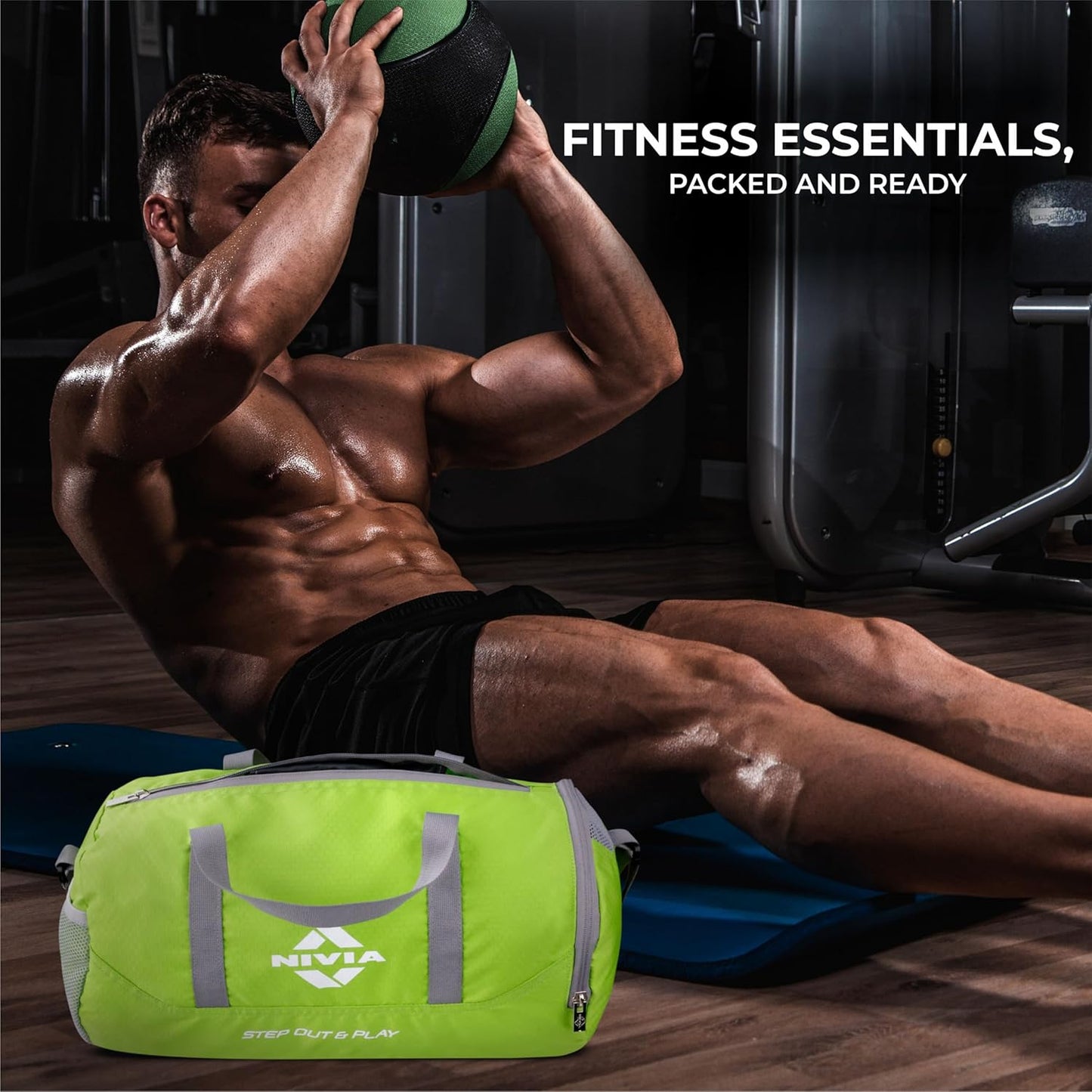 Nivia Beast Gym Bag - 4 | Polyester (Green, 15 Litre) Shoulder Bag | Fitness Bag | Sports & Travel Bag | Kit Bag | Separate Shoes Compartment | Unisex Gym Bags for Men & Women
