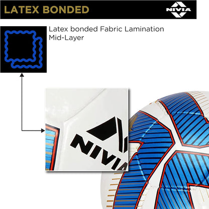 NIVIA Dom Football | Material: ‎Polyvinyl Chloride (PVC) | Inflating Needle | Air Retention | 32 Panel | Suitable For Grassy Grounds | For Men and Women | Futsal Ball (Blue) Size-5