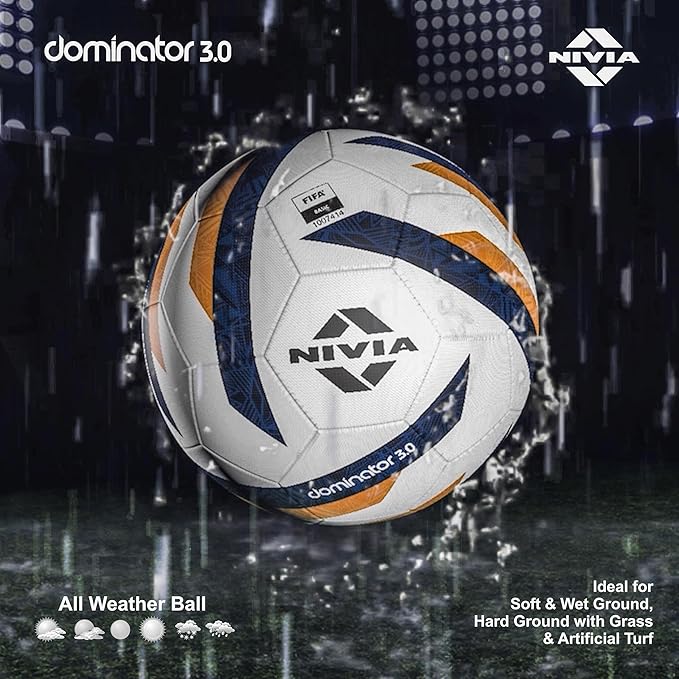 NIVIA Dominator 3.0 Football (Multicolour, Size 5) | Machine Stitched | 32 Panel | Thermobonded | Soccer Ball | Butyl Bladder Core