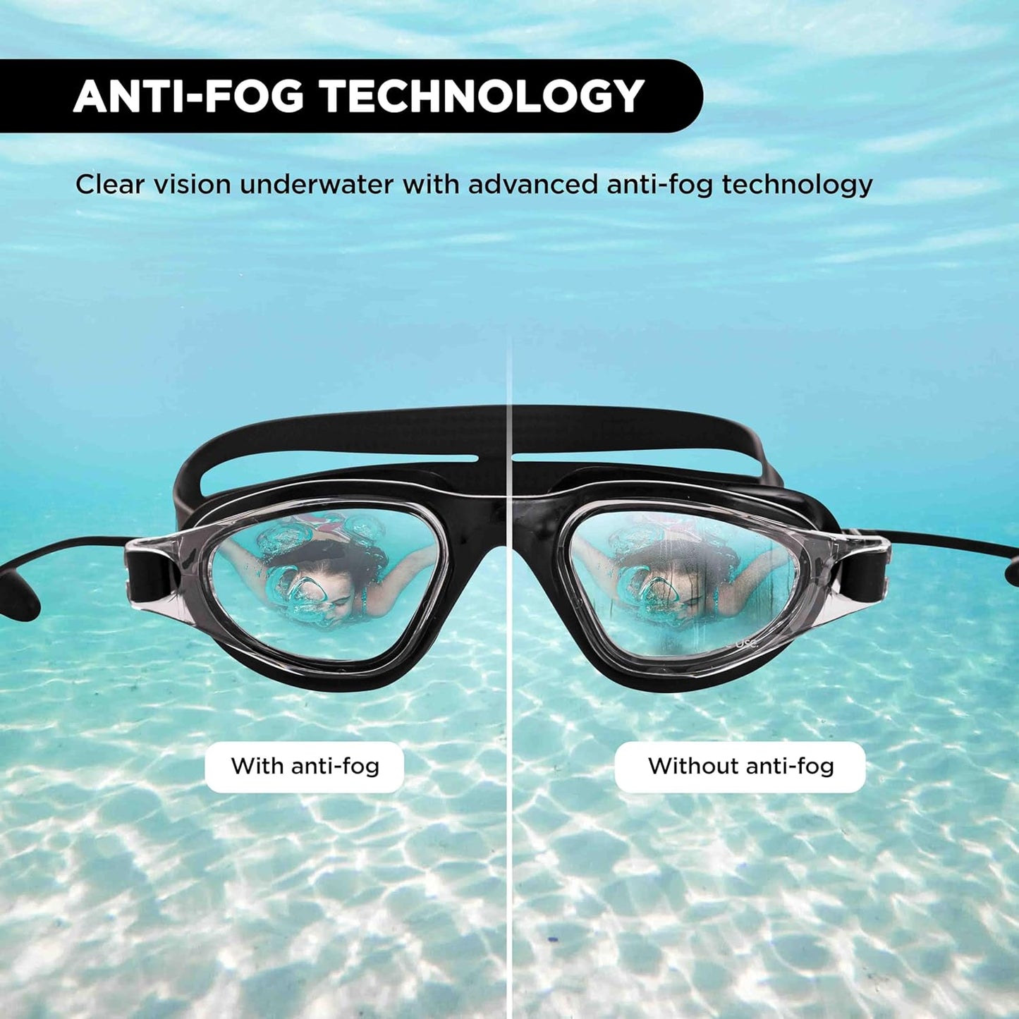 Endless EL1002 Stylish Swimming Goggle with Anti-Fog and UV Protection | Material : Silicon, Plastic | With Adjustable Strap and Ear Buds | Soft Silicon Gasket for Leak Proof | With Hard Case