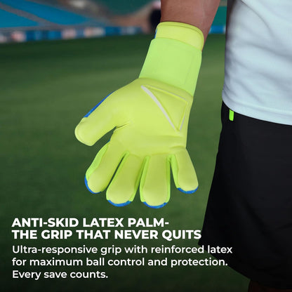 NIVIA Latex Ashtang Goalkeeper Gloves, Large (SkyBlue/F.Green)