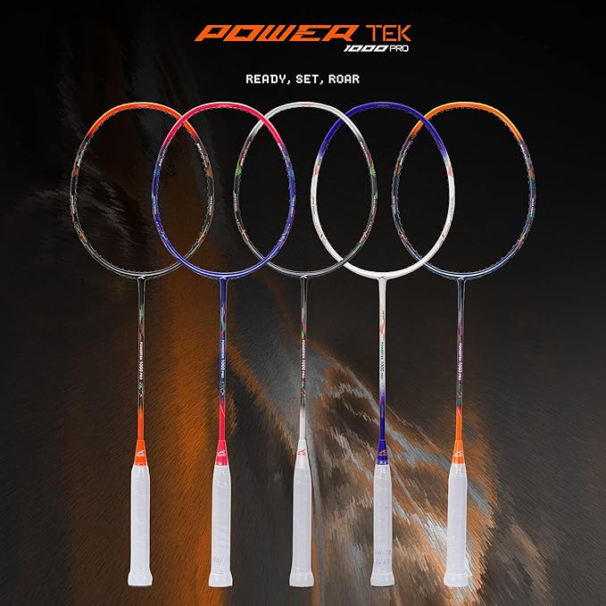 HUNDRED Powertek 1000 PRO Graphite Strung Badminton Racket with Full Racket Cover | for Intermediate Players | 95 Grams | Maximum String Tension - 26lbs