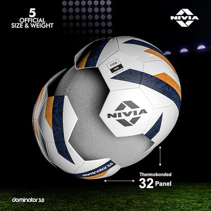 NIVIA Dominator 3.0 Football (Multicolour, Size 5) | Machine Stitched | 32 Panel | Thermobonded | Soccer Ball | Butyl Bladder Core