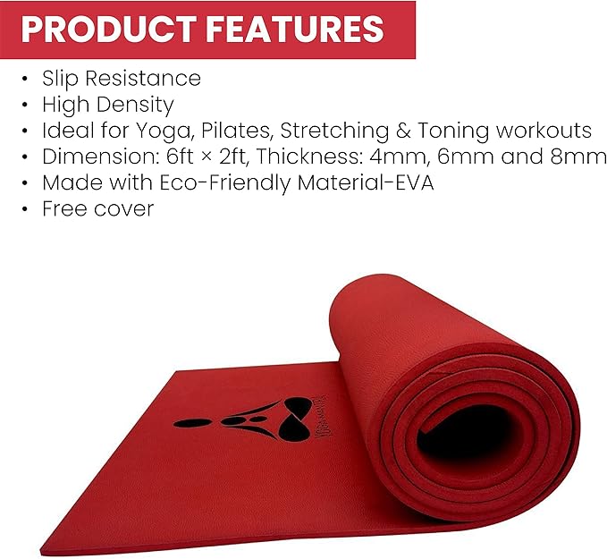 Stag Yoga Mantra Plain Mat With Bag | Home and Gym Use for Men and Women | With Cover | For Yoga, Pilates, Exercises