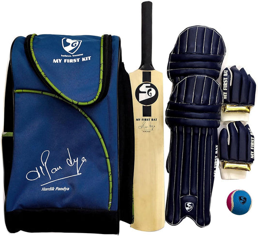 SG Boys My First Kit HP Signed (Multicolor, Age: 5-6 Years) | Includes: 1 Bat, Leg Guard & 1 Pair Batting Gloves | Ideal Junior Cricket | for Tennis Ball | Lightweight