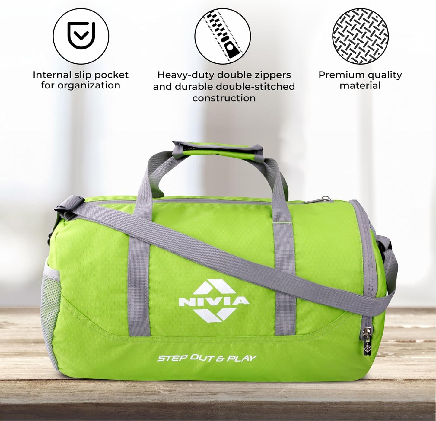 Nivia Beast Gym Bag - 4 | Polyester (Green, 15 Litre) Shoulder Bag | Fitness Bag | Sports & Travel Bag | Kit Bag | Separate Shoes Compartment | Unisex Gym Bags for Men & Women